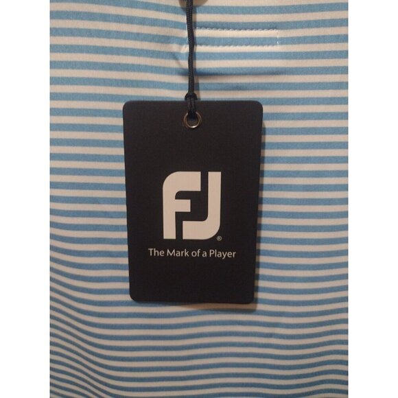 NEW FootJoy FJ Polo Shirt Men’s Large L Blue White Striped Short Sleeve Golfing - Picture 3 of 12